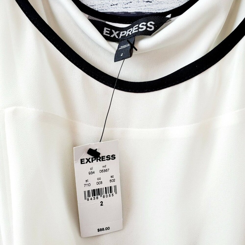 Express Women's Fit & Flare White Black Dress Size 2 NWT $ 88.00 - Picture 5 of 9